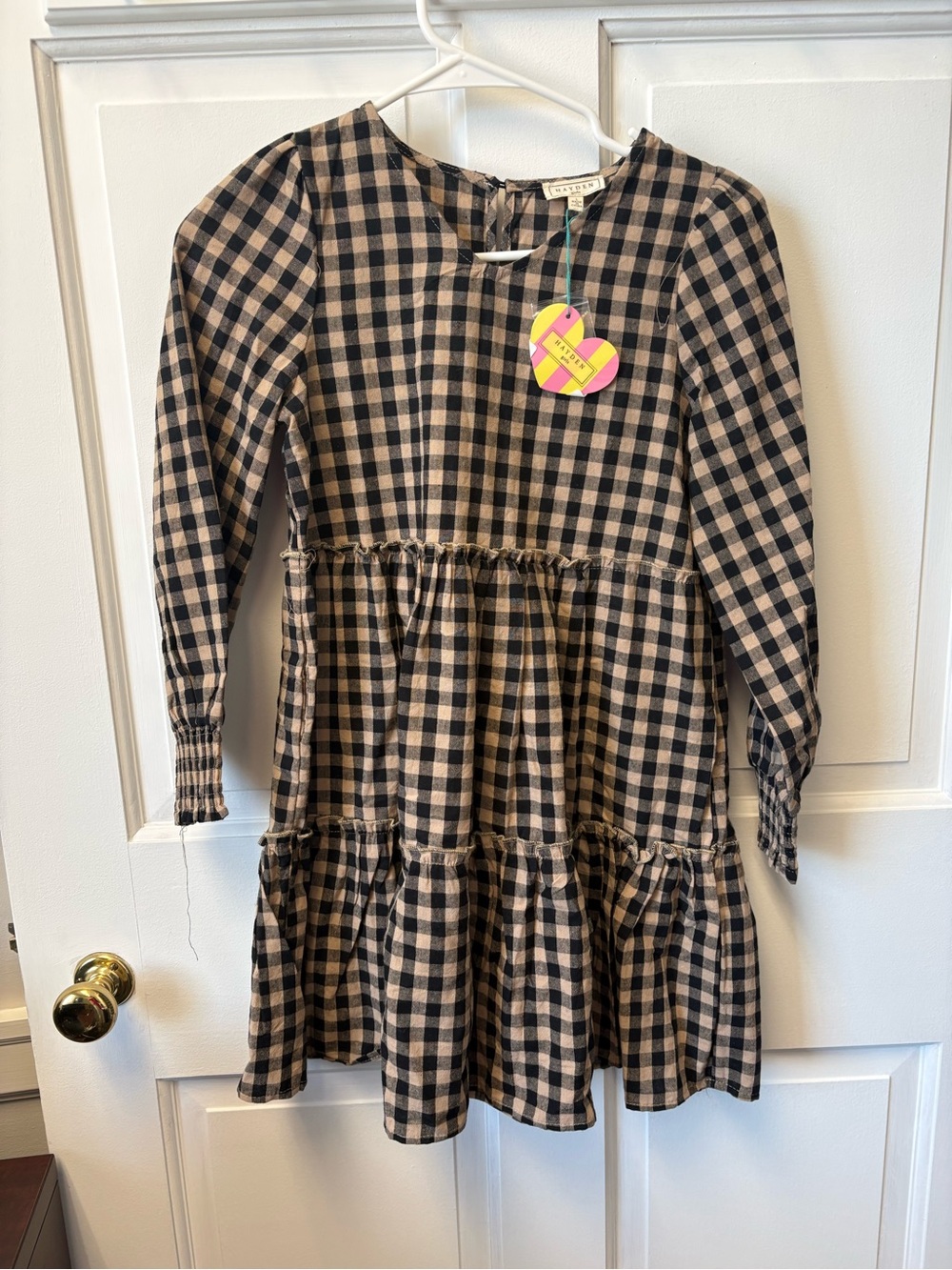 Hayden Girls Gingham Tiered Dress - Black and Beige